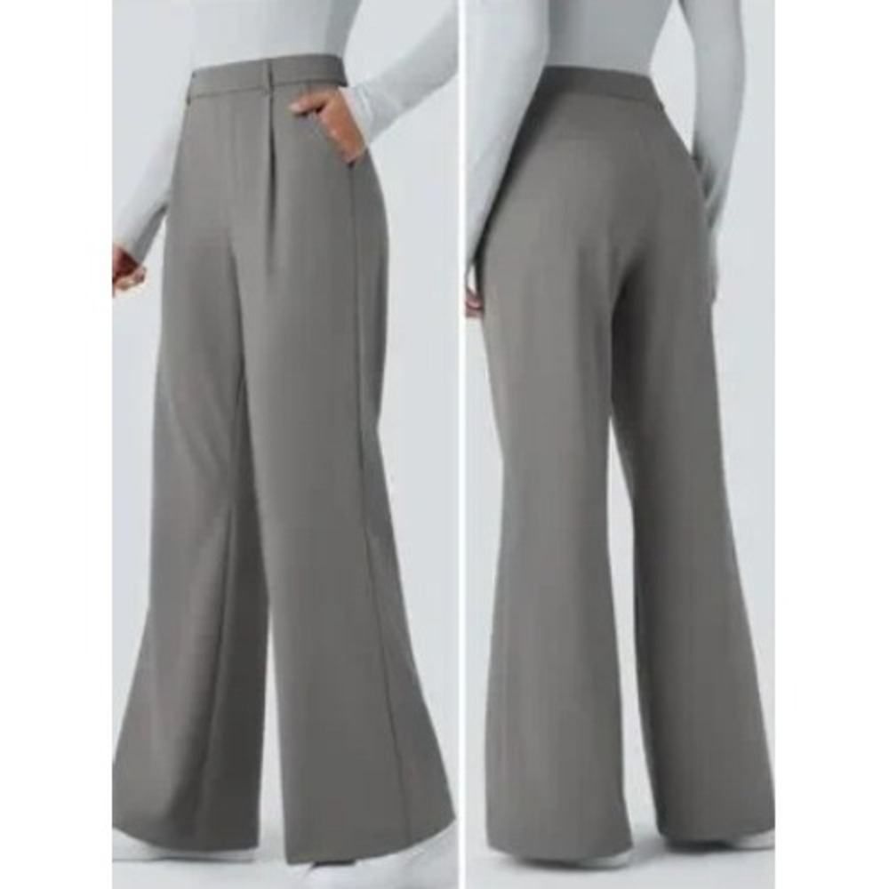 Halara Flex Pleated Wide Leg Flare Pants Womens XL Tall Gray Hi Rise Office Chic